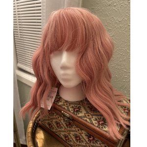 WIG SALE! In time for Halloween! Bubble gum pink wavy shoulder-length w bangs